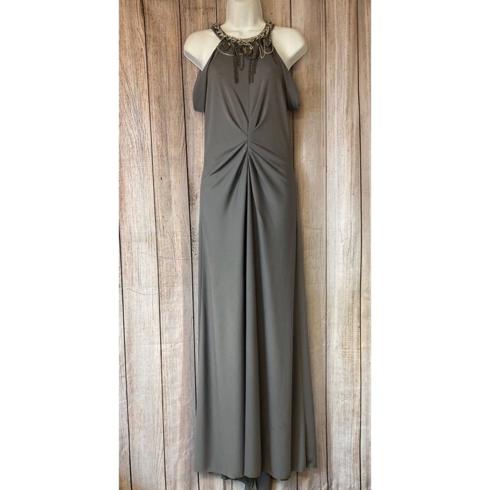 BCBGMAXAZRIA Gray Embellished Neck Cocktail Dress - Picture 1 of 6